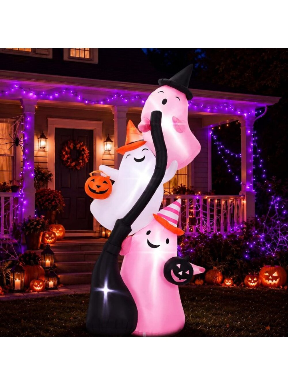 9.8 ft Pink Inflatable Ghost - Spooky Outdoor Halloween Decoration, Yard Decor